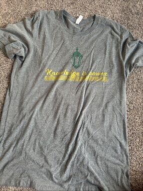 Gray Short Sleeve Tee with Yellow Script & Green Lantern Graphic